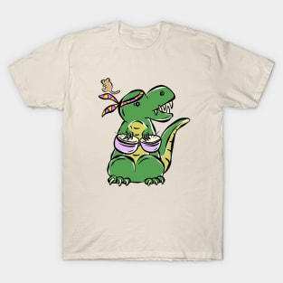 Bongo Player Tyrannosaurus Dinosaur Dino Cartoon Cute Character T-Shirt